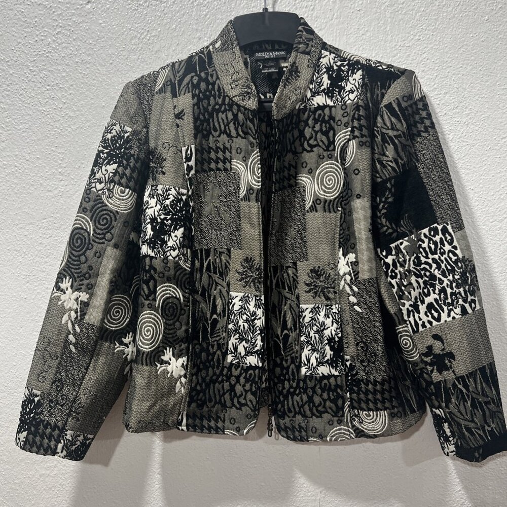 Molly & Maxx Jacket P‎ Large Velvet Burnout Patchwork  Animal Print Front Zipper